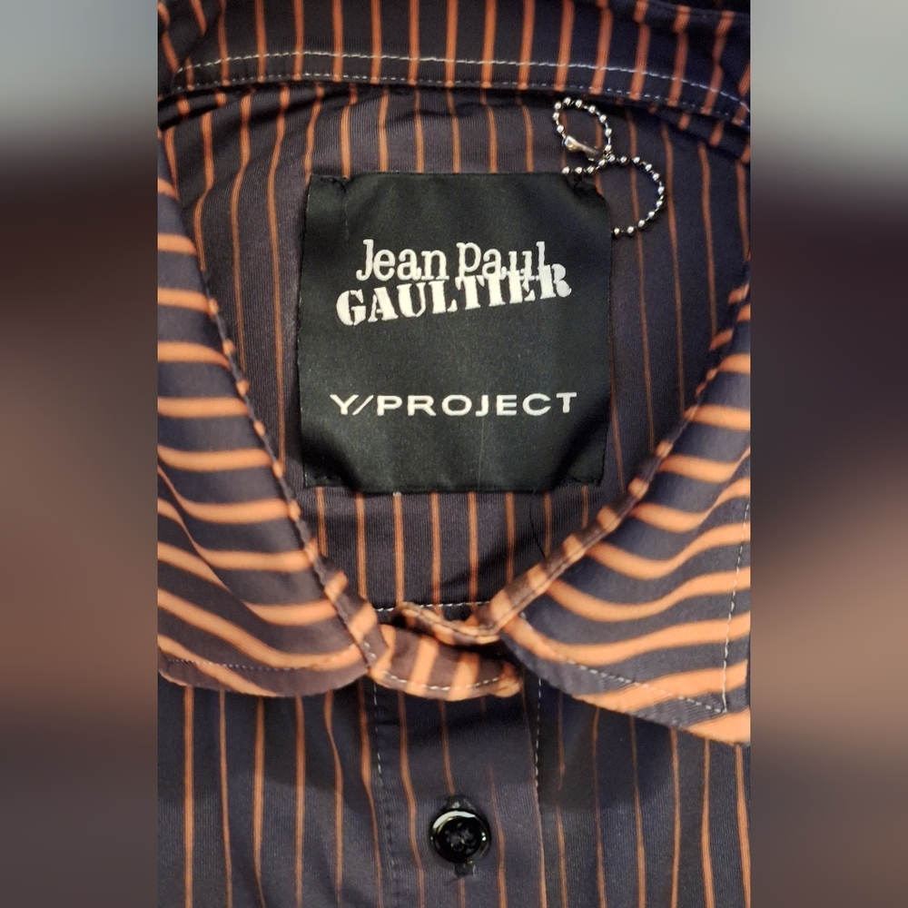 Jean Paul Gaultier Orange and Black Graphic Stripe Button-Up Shirt. UNISEX - Picture 4 of 11